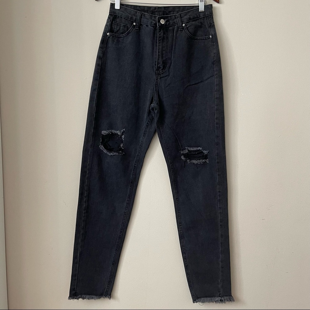 black wide straight leg denim jeans